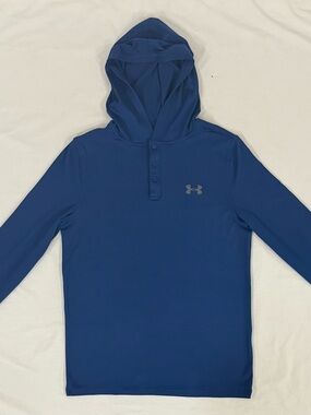 Under Armour ColdGear Fitted  Hooded Long Sleeve Henley Top Blue Size Small